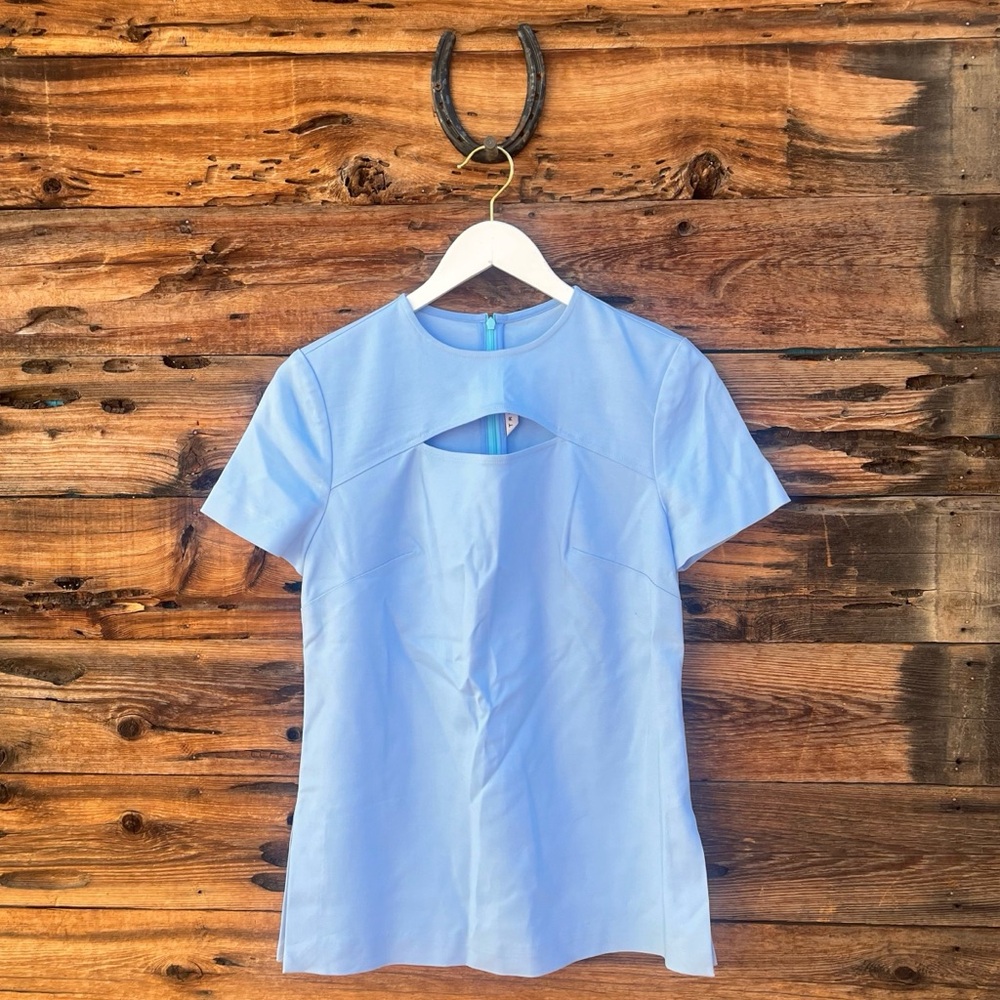 TRINA TURK | Baby Blue Cut Out Short Sleeve Blouse 2